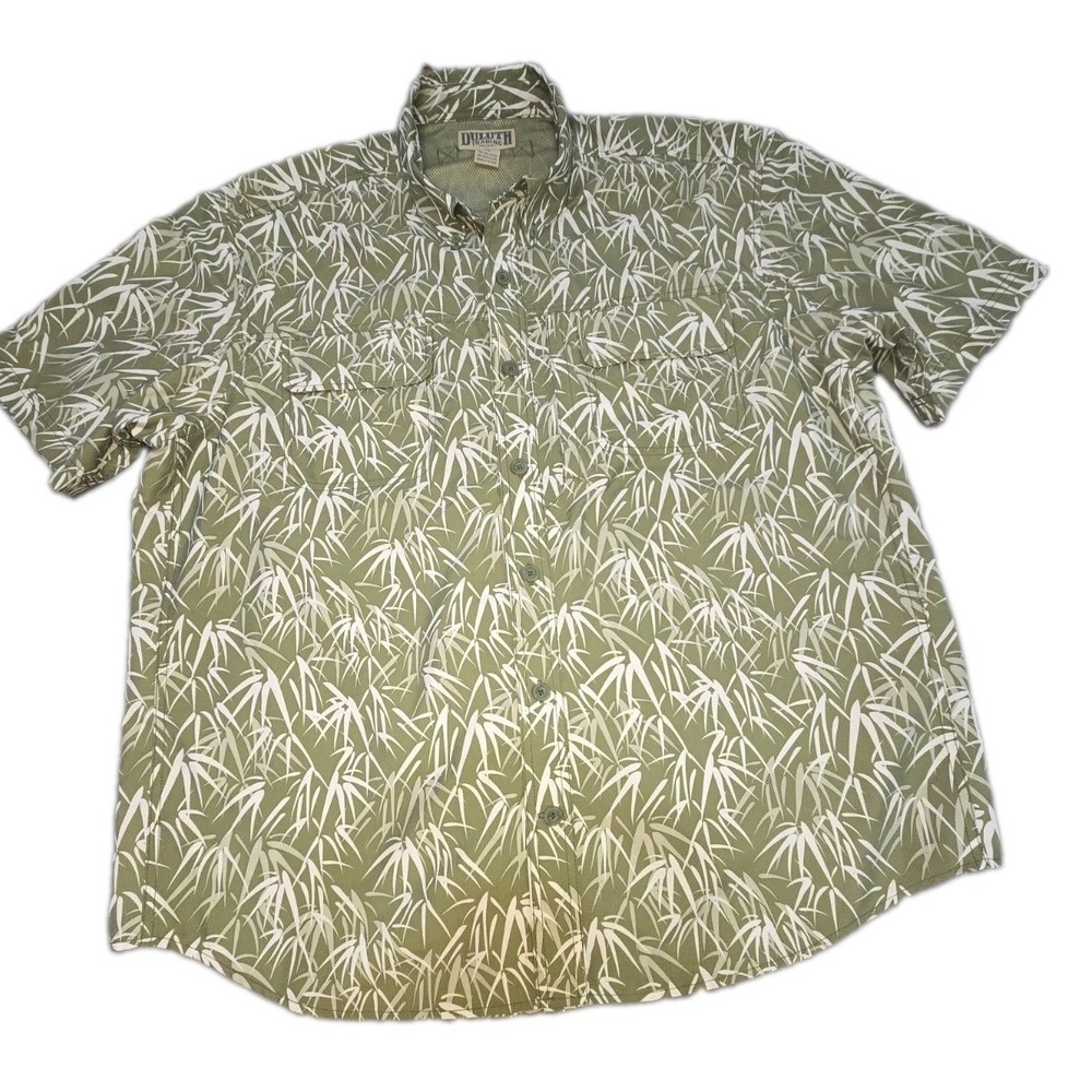 Duluth Trading Co Shirt Men's XL CoolPlus Action Green Reed Bamboo Print Vent